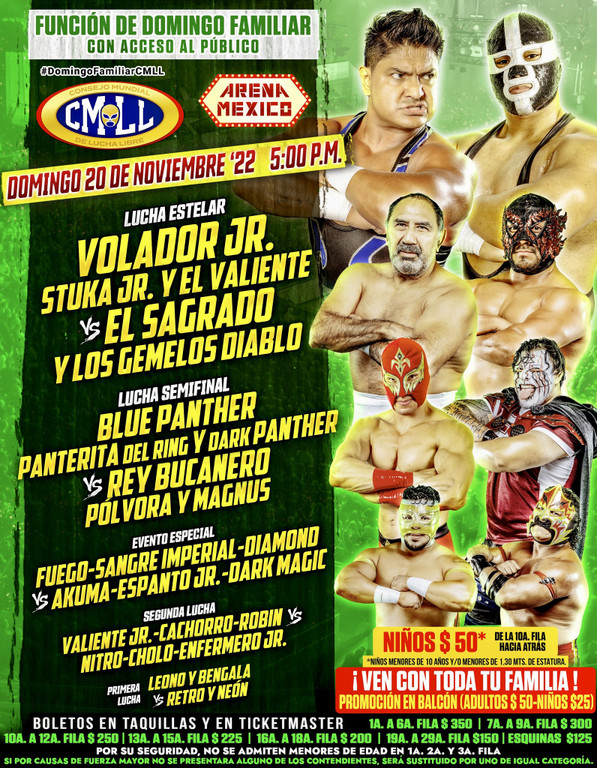 Cartelera lucha libre CMLL del Domingo 20 de Noviembre del 2022