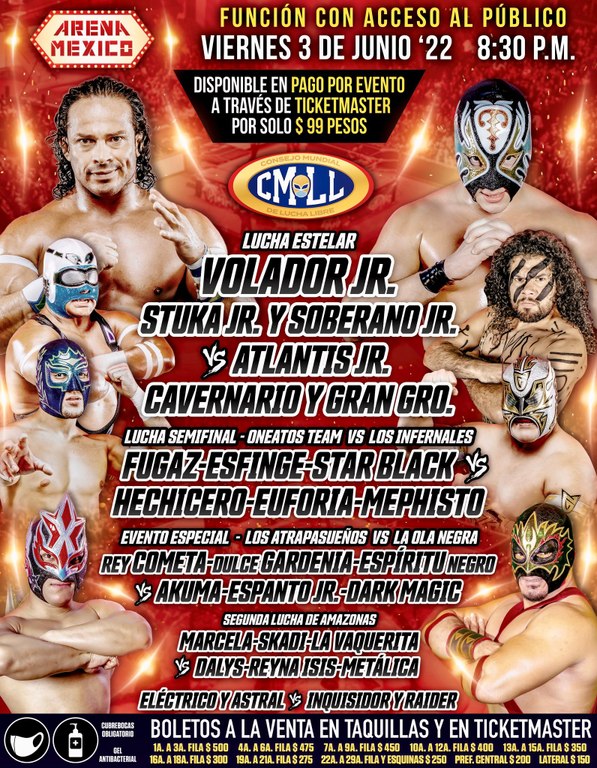 Cartelera lucha libre CMLL del Viernes 3 de Junio del 2022