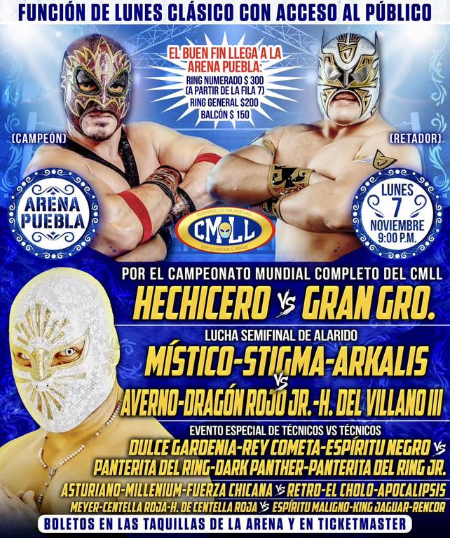 Cartelera lucha libre CMLL del Lunes 7 de Noviembre del 2022