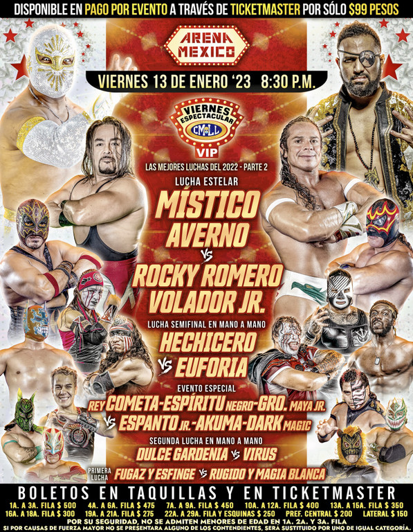 Cartelera lucha libre CMLL del Viernes 13 de Enero del 2023