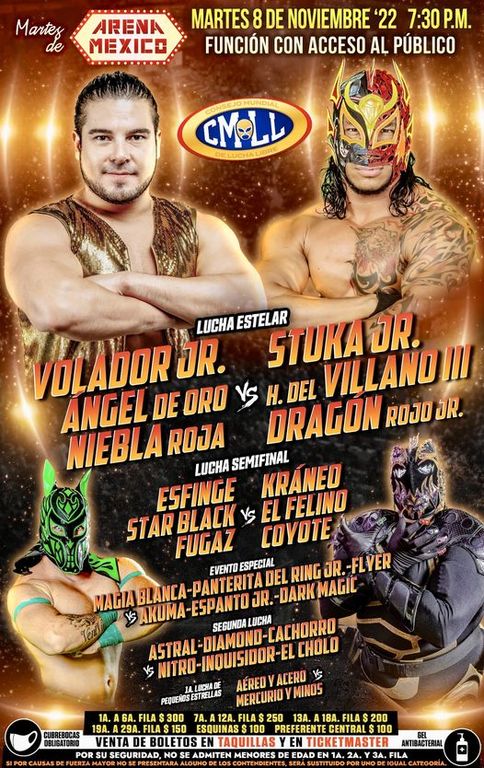 Cartelera lucha libre CMLL del Martes 8 de Noviembre del 2022