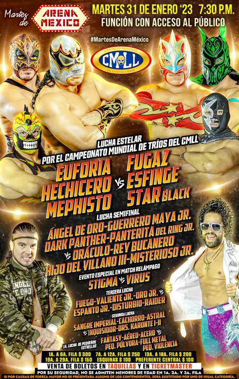 Cartelera lucha libre CMLL del Martes 31 de Enero del 2023