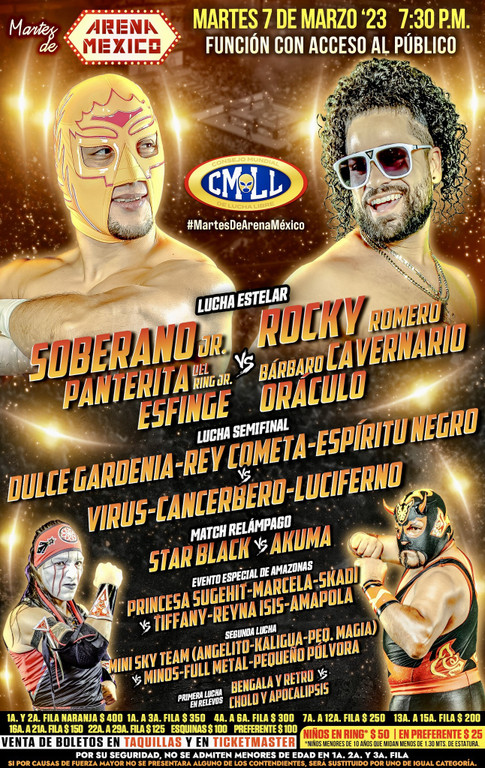 Cartelera lucha libre CMLL del Martes 7 de Marzo del 2023