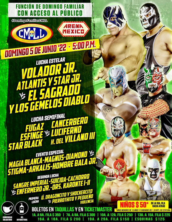 Cartelera lucha libre CMLL del Domingo 5 de Junio del 2022