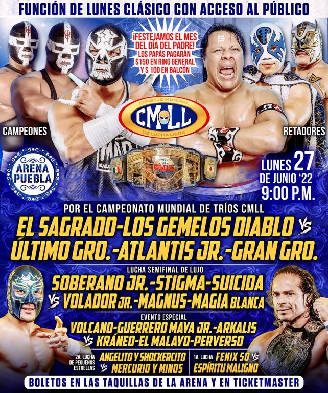 Cartelera lucha libre CMLL del Lunes 27 de Junio del 2022