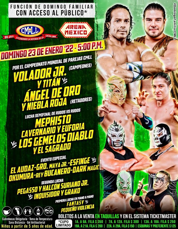 Cartelera lucha libre CMLL del Domingo 23 de Enero del 2022