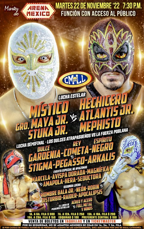 Cartelera lucha libre CMLL del Martes 22 de Noviembre del 2022