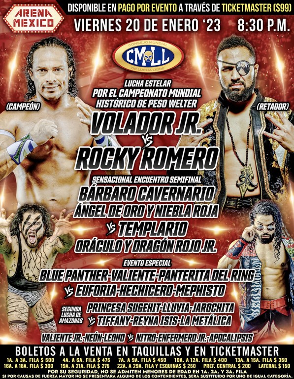 Cartelera lucha libre CMLL del Viernes 20 de Enero del 2023