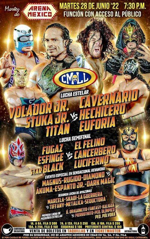 Lucha Libre CMLL desde la Arena México Martes 28 de Junio del 2022