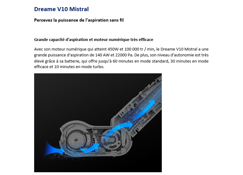 Dreame V10 Aspirateur 450 W 22000 Pa Autonomie 60 Minutes Aspirateur Puissant Aspirateur à Main Balai électrique Sans Fil 