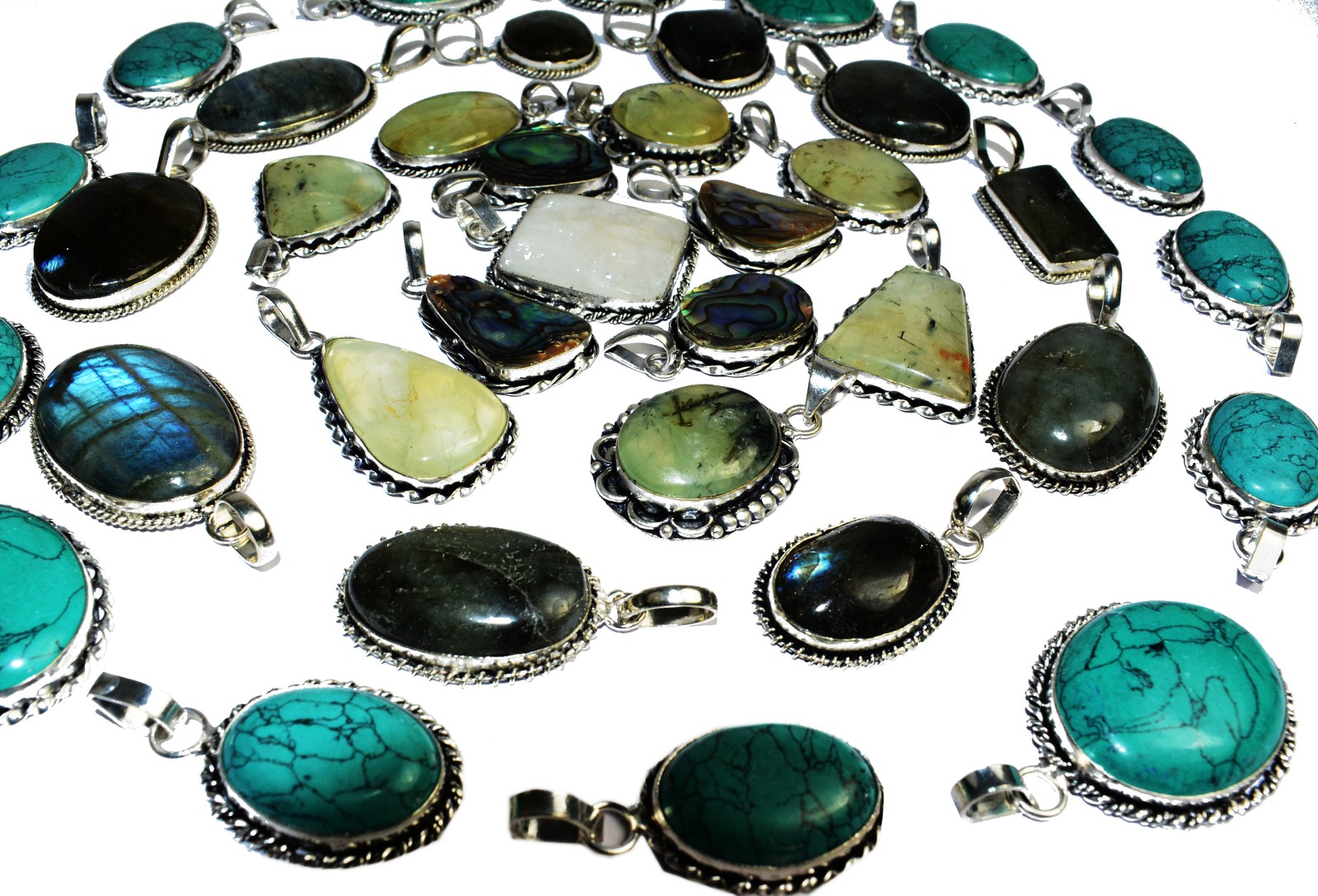 Turquosie & Mix Stone Pendant Wholesale Lots 925 Sterling Silver Plated Jewelry