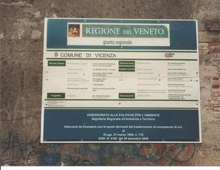 Cartello della Regione Veneto per i lavori con suoi contributi
