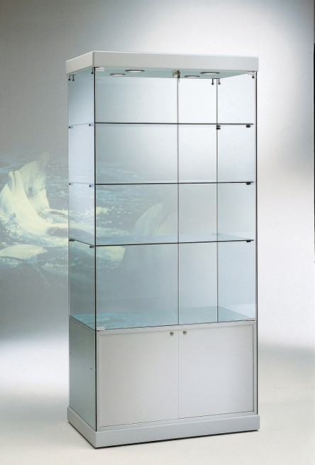 Glass Display Showcase Display Cabinet With Lights Silver