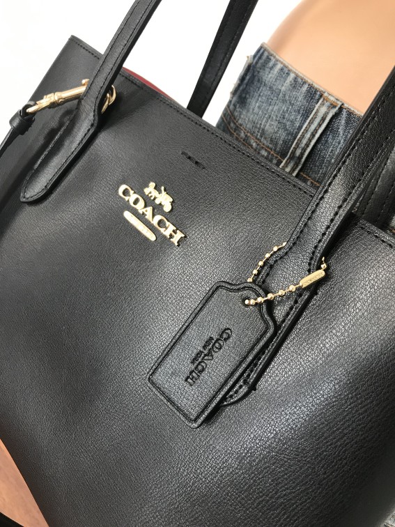 COACH F48733 BLACK CARRYALL LEATHER SHOULDER TOTE BAG PURSE AUTHENTIC ...