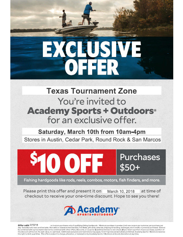 $10 Off Coupon for Academy Saturday March 10th
