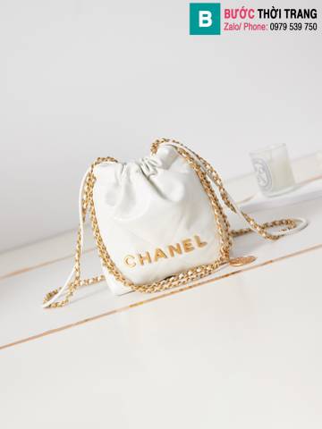 Túi xách Chanel mini bag siêu cấp da bê màu trắng tag vàng size 19cm 