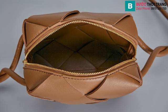 Túi xách Bottega Veneta Intreccio siêu cấp da bê màu nâu size 14cm