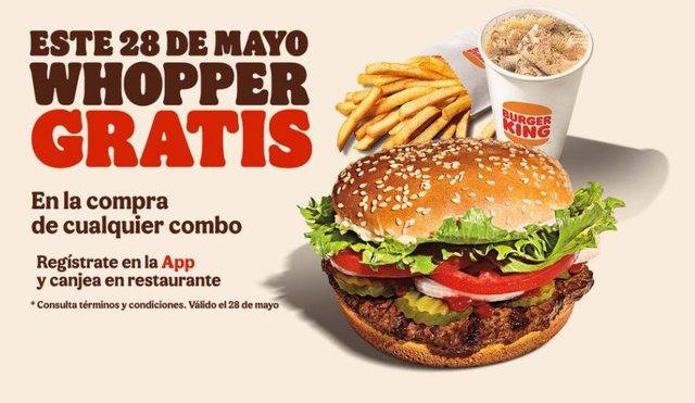 Promo Burger King Día de la Hamburguesa el domingo 28 de mayo de 2023