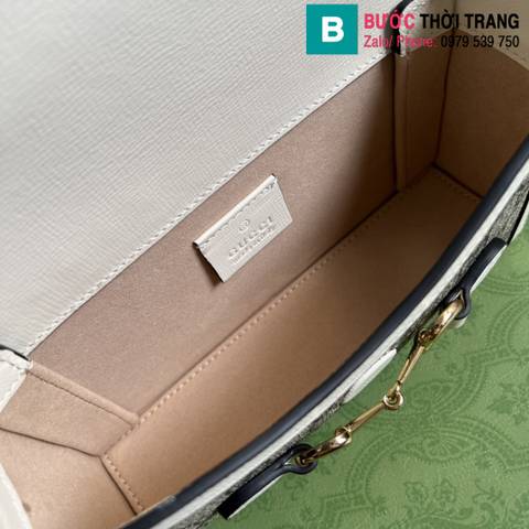 Túi xách Gucci Horsebit 1955 mini bag siêu cấp canvas màu trắng size 18cm