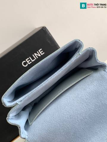 Túi xách Celine mini siêu cấp da bò màu xanh size 16cm 