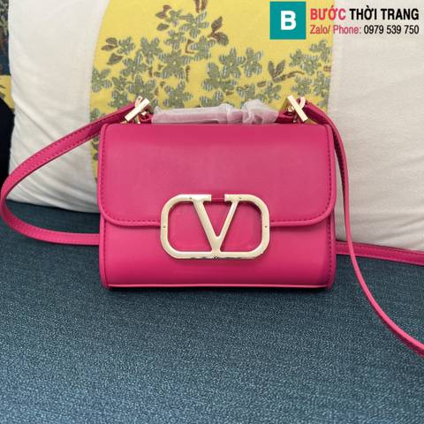 Túi đeo vai Valentino siêu cấp da bê màu hồng đậm size 18cm 