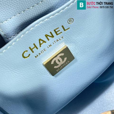 Túi xách Chanel Tote siêu cấp da bê màu xanh nước size 16cm 