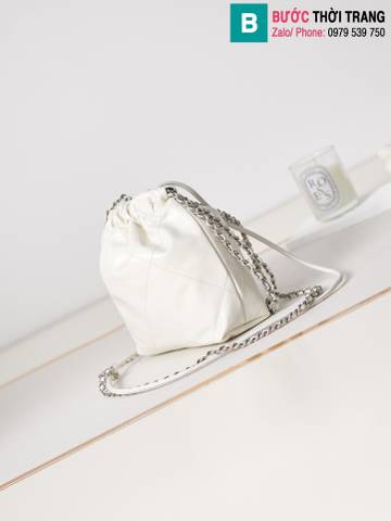 Túi xách Chanel mini bag siêu cấp da bê màu trắng tag bạc size 19cm