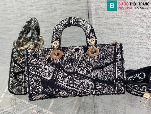 Túi xách Dior D-joy bag siêu cấp canvas màu đen size 26cm 
