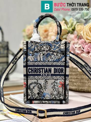 Túi xách Dior Mini Book tote siêu cấp canvas màu xám size 13.5cm