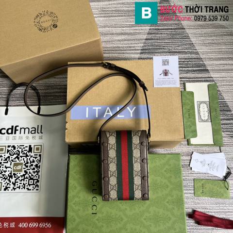 Túi xách Gucci Ophidia top handle mini bag siêu cấp canvas màu nâu size 11cm