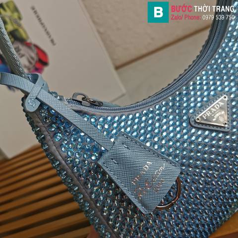 Túi xách Prada Hobo siêu cấp da bò màu xanh nước size 23cm 