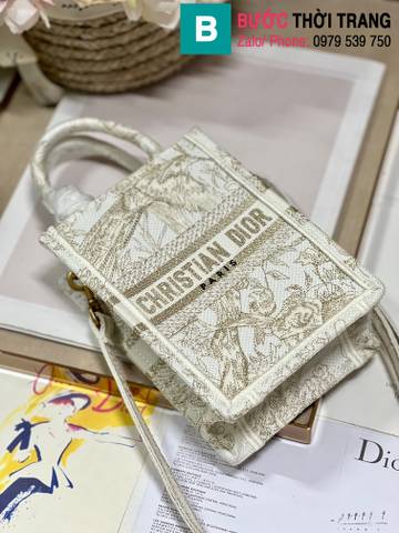 Túi xách Dior Mini Book tote siêu cấp canvas màu trắng xám size 13.5cm