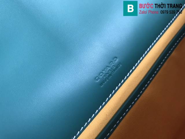 Túi xách Goyard Belvédère siêu cấp canvas và da bê màu xanh đậm size 28cm