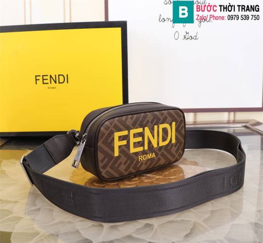 Túi xách Fendi mini siêu cấp canvas màu nâu size 19cm