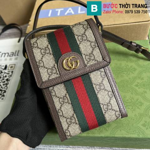 Túi xách Gucci Ophidia top handle mini bag siêu cấp canvas màu nâu size 11cm
