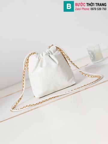 Túi xách Chanel mini bag siêu cấp da bê màu trắng tag vàng size 19cm 