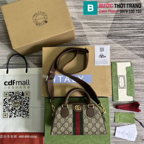 Túi xách Gucci Ophidia top handle mini bag siêu cấp canvas màu nâu size 21cm