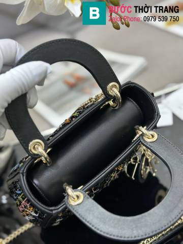 Túi xách Dior lady siêu cấp canvas màu đen size 17cm