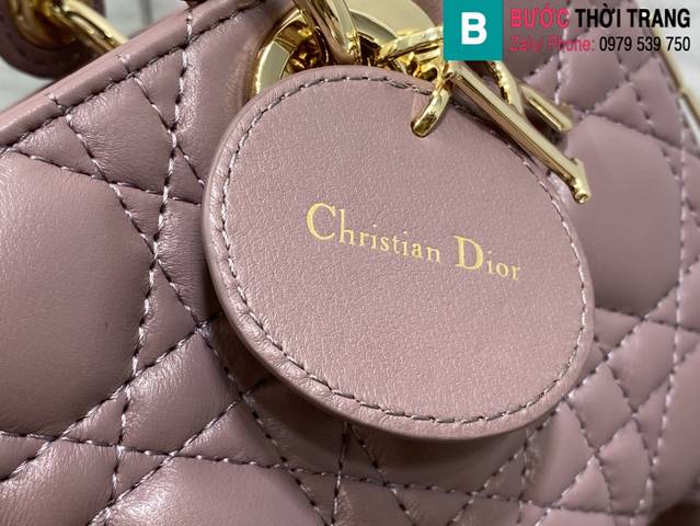 Túi xách Dior Lady D-joy siêu cấp da cừu màu hồng nude size 22.5cm 