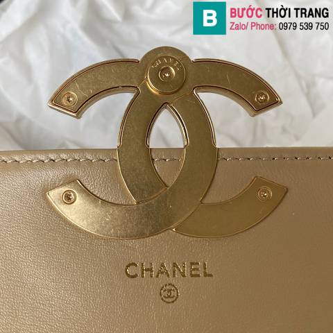 Túi đeo chéo Chanel mini siêu cấp da bê màu nude size 17.2cm 