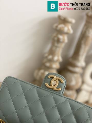Túi xách Chanel nắp gập siêu cấp mini da cừu màu xám size 19cm