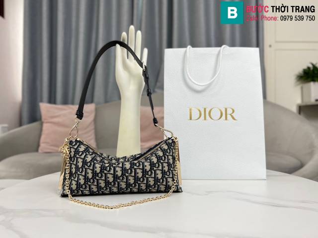 Túi xách Dior Club siêu cấp vải nhập khẩu màu xanh đen size 27cm