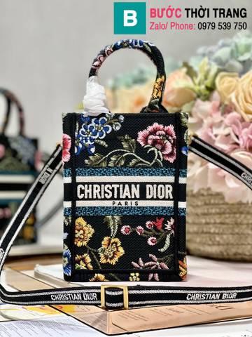 Túi xách Dior Mini Book tote siêu cấp canvas màu đen size 13.5cm 