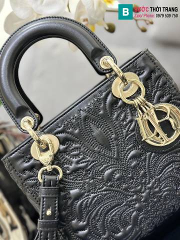 Túi xách Dior Lady D Joy siêu cấp da bê màu đen size 20cm