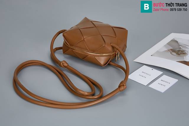 Túi xách Bottega Veneta Intreccio siêu cấp da bê màu nâu size 14cm