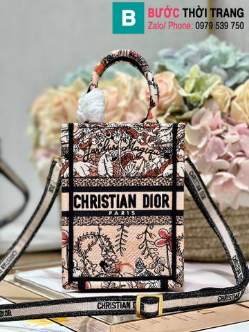 Túi xách Dior Mini Book tote siêu cấp canvas màu hồng nude size 13.5cm