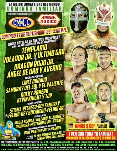 Cartelera lucha libre CMLL del Domingo 17 de Septiembre del 2023