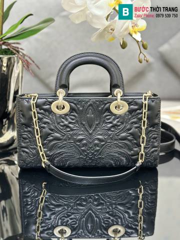 Túi xách Dior Lady D Joy siêu cấp da bê màu đen size 26cm 