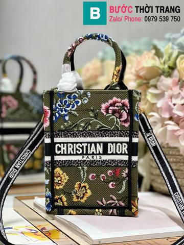 Túi xách Dior Mini Book tote siêu cấp canvas màu rêu size 13.5cm