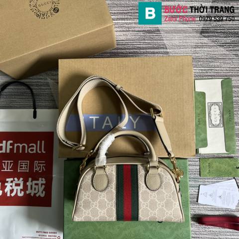 Túi xách Gucci Ophidia top handle mini bag siêu cấp canvas màu trắng size 21cm